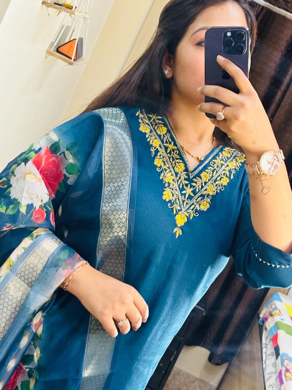 Roman Silk Embroidered Kurta Pant Dupatta Set